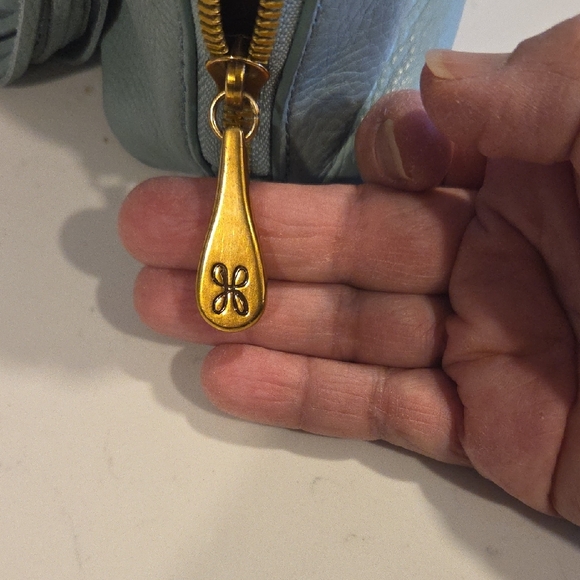 HOBO Crossbody Bag in Light Blue with Gold Accents - Picture 4 of 12